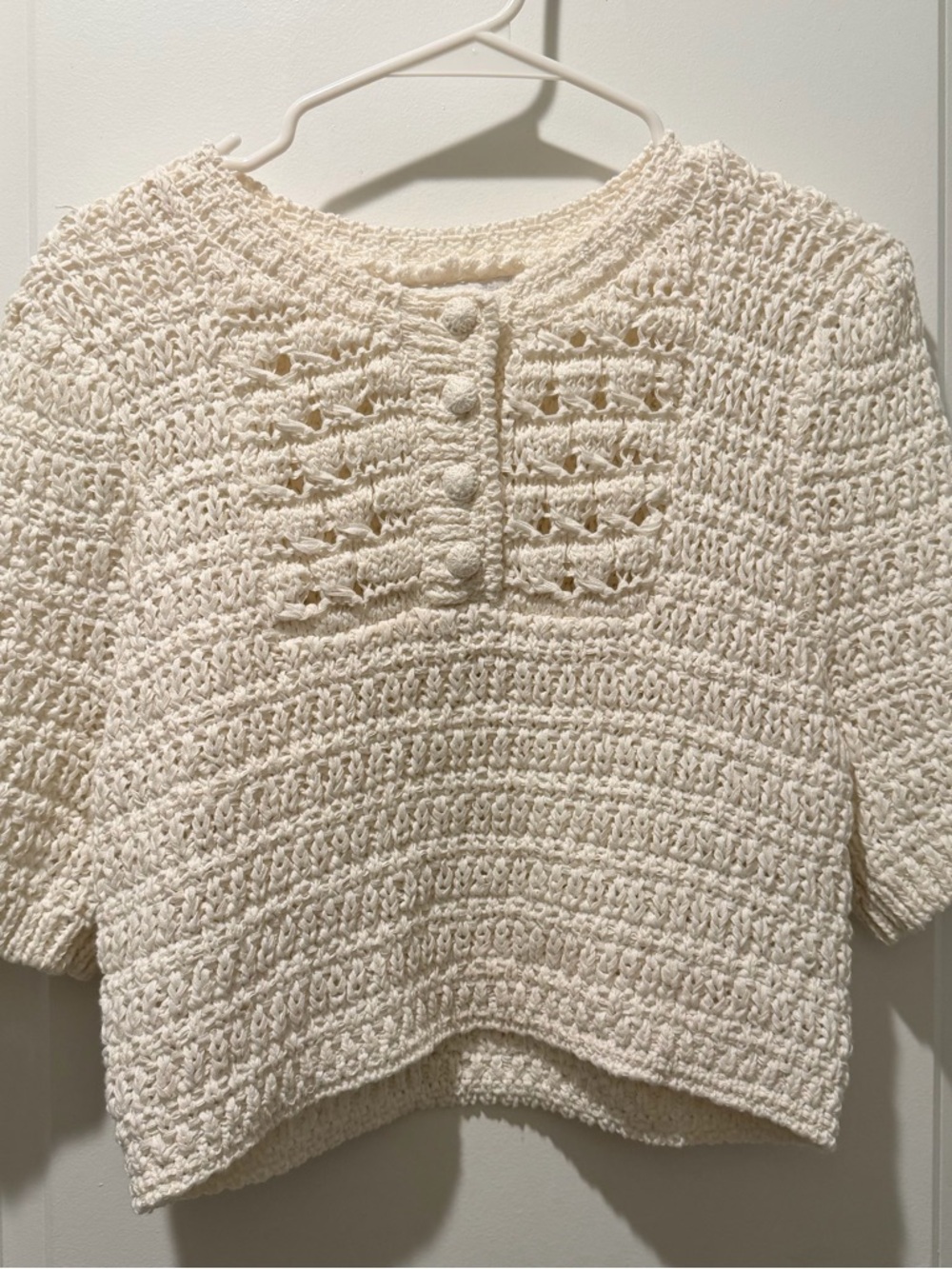 Caroline Constas Crochet Knit Short Sleeve Sweater Top